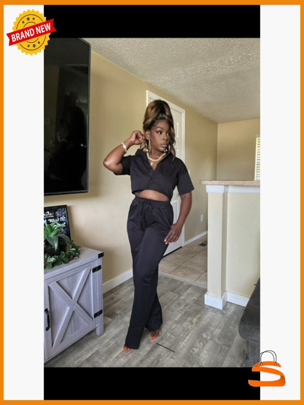 2 Piece Crop Top and Wide Leg Pants Set w/ Pockets Size M - Picture 7 of 7